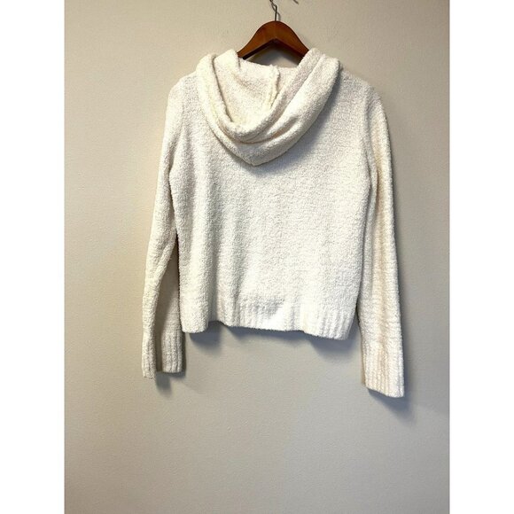 Marled Cream Fuzzy Sweater with Hoodie M - Picture 8 of 10